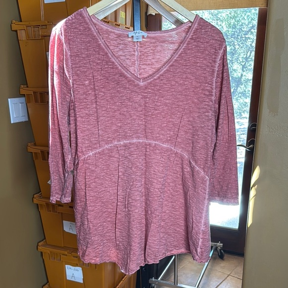 Style & Co 3/4 Sleeve Terracotta V-Neck Burn Out 100% Cotton Top Size XL - Picture 1 of 7